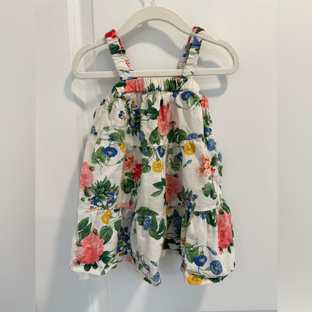 Old Navy White Floral Tiered Cotton Sundress with Pink, Blue & Yellow Flowers